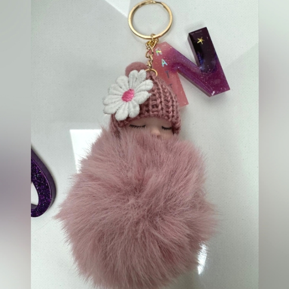 Sleeping Baby Boll keychain pink
